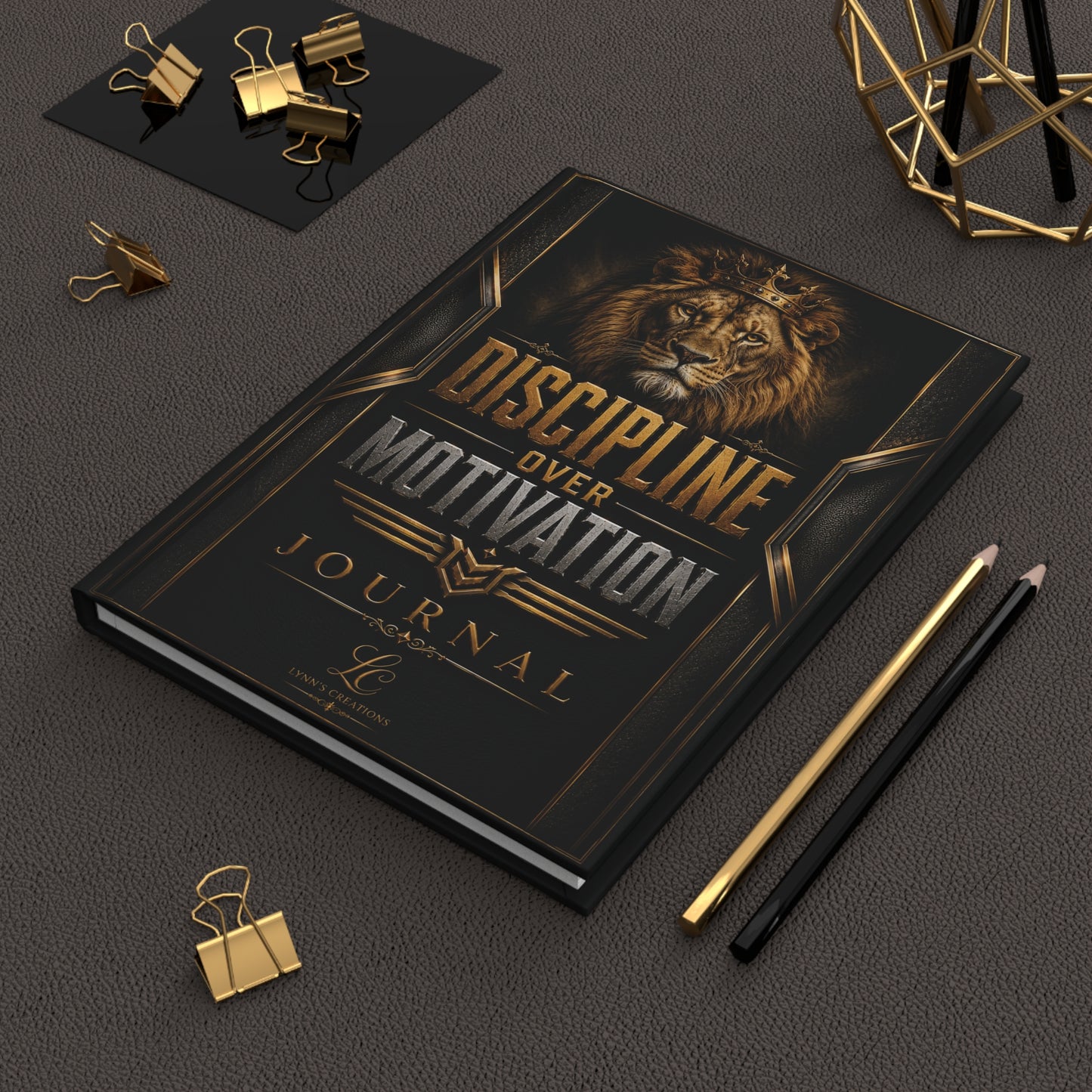Discipline Over Motivation Hardcover Journal — Lion Motivational Notebook for Goal Setting & Habit Tracking