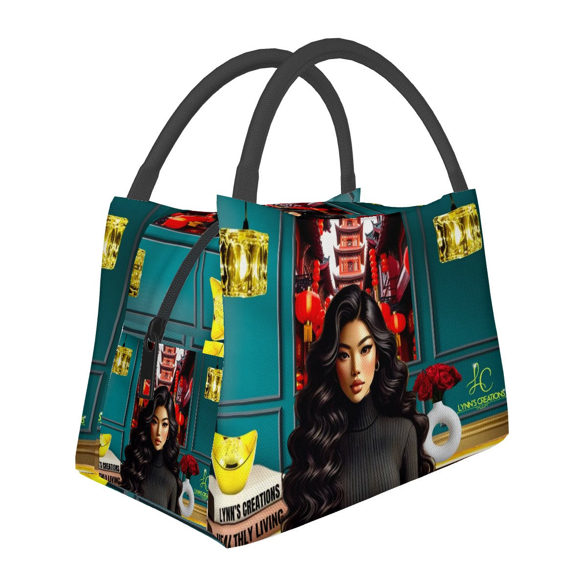 Sassy Asian Doll - Rectangle Insulated Lunch Bag with Aluminum Film