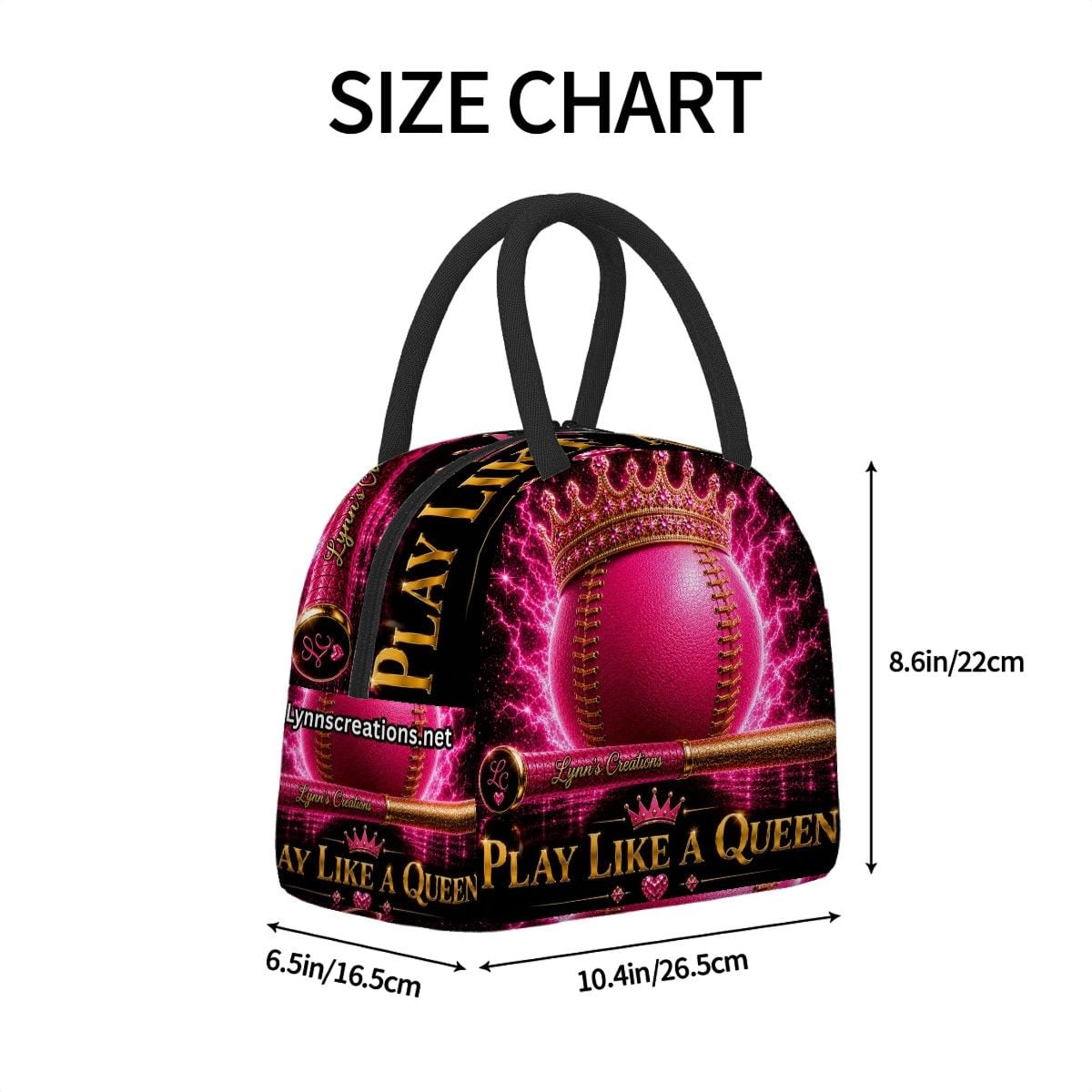 Play Like A Queen Baseball Gold - Large Insulated Lunch Bag