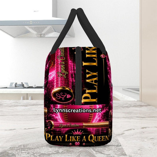 Play Like A Queen Baseball Gold - Large Insulated Lunch Bag