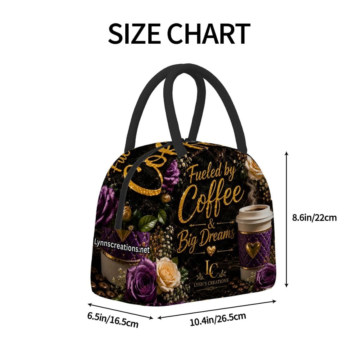 Fueled By Coffee Purple - Large Insulated Lunch Bag