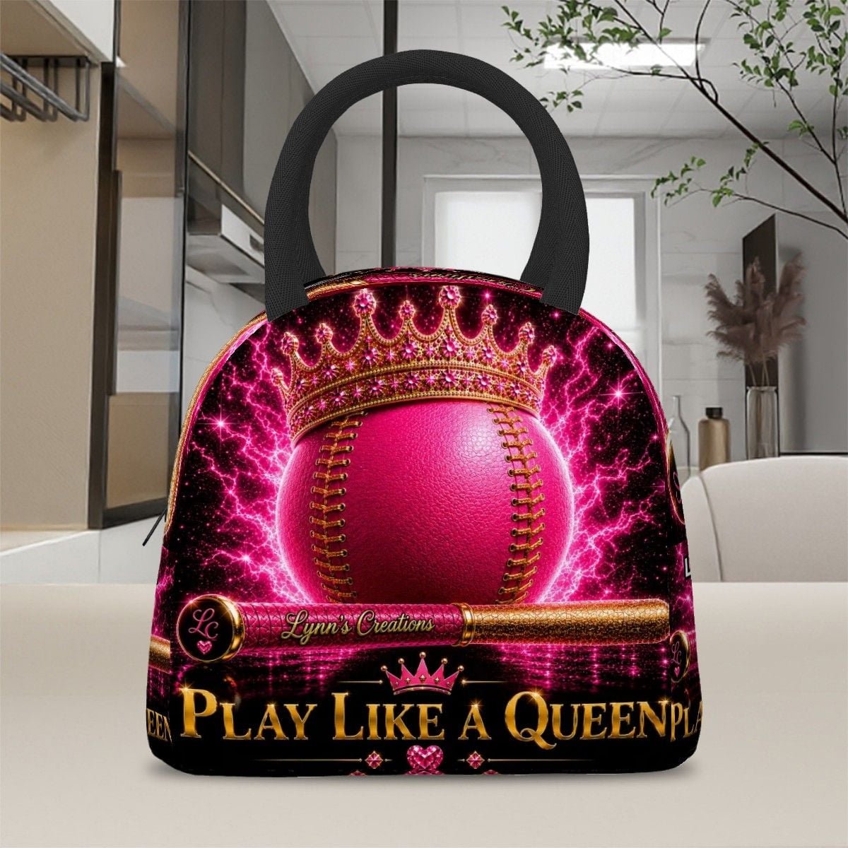 Play Like A Queen Baseball Gold - Large Insulated Lunch Bag