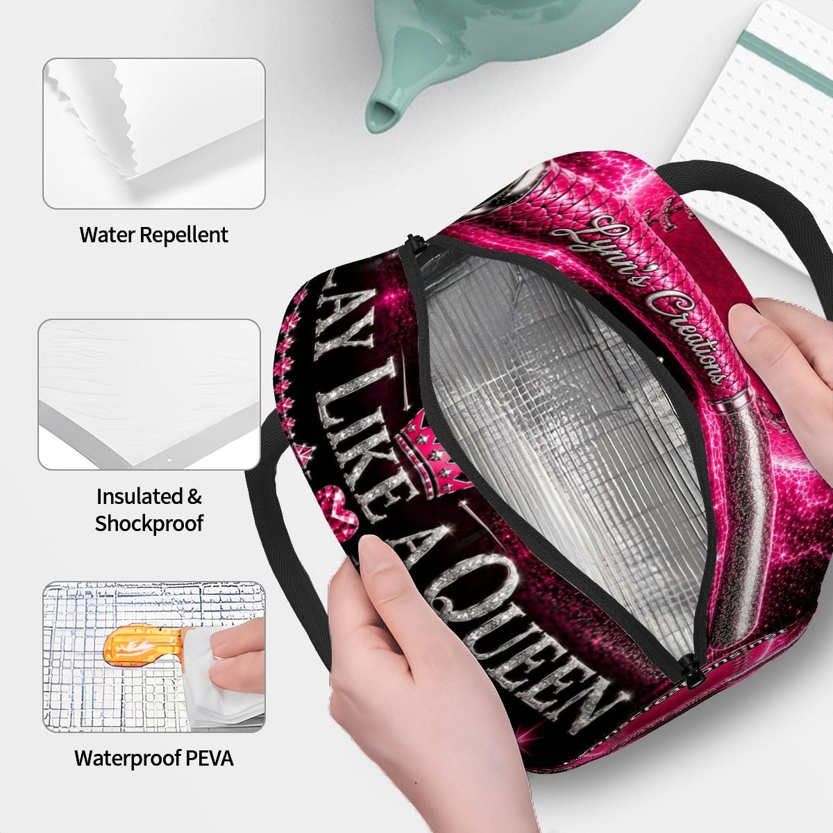 Play Like A Queen Baseball Sliver - Large Insulated Lunch Bag