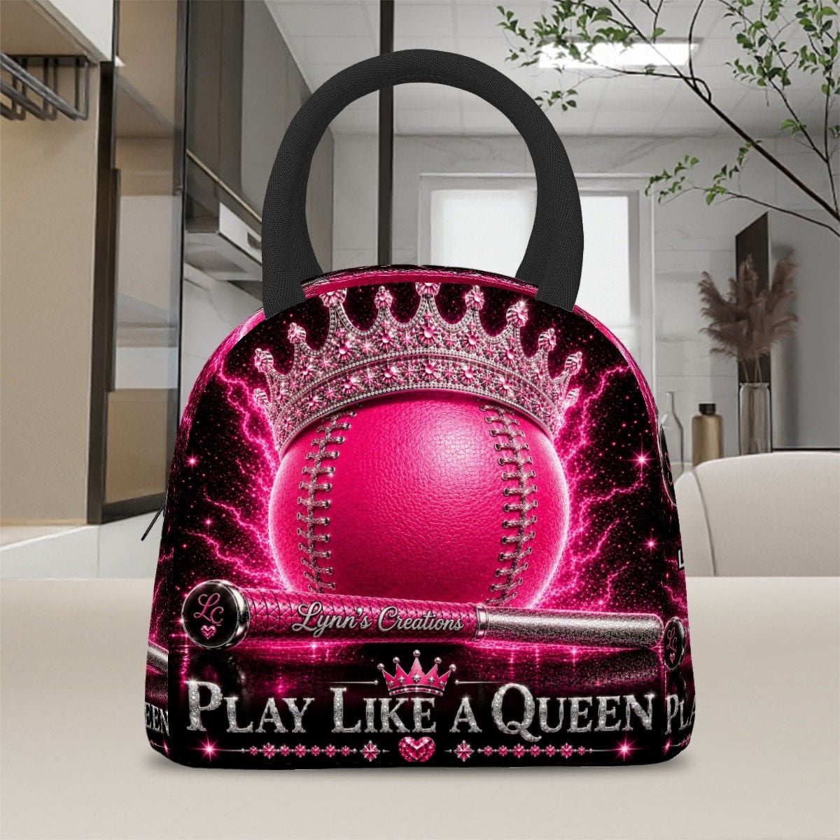 Play Like A Queen Baseball Sliver - Large Insulated Lunch Bag