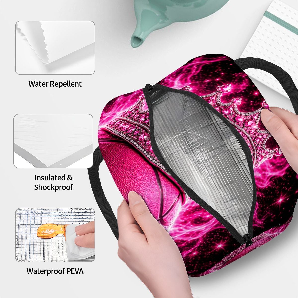 Play Like A Queen Basketball Silver - Large Insulated Lunch Bag