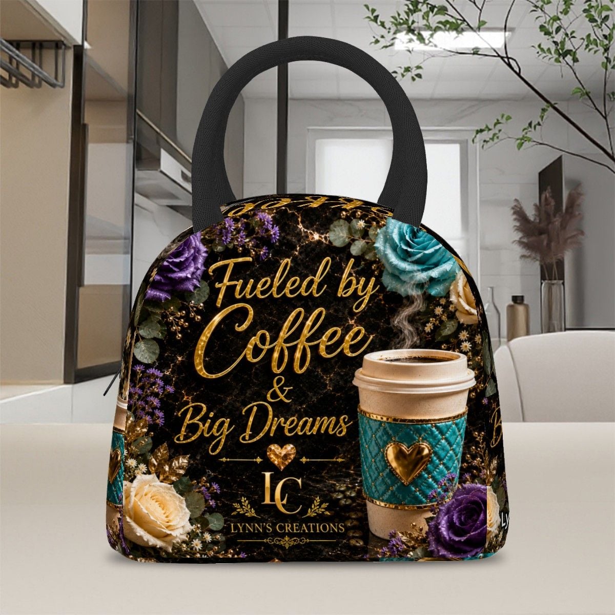 Fueled By Coffee Teal - Large Insulated Lunch Bag