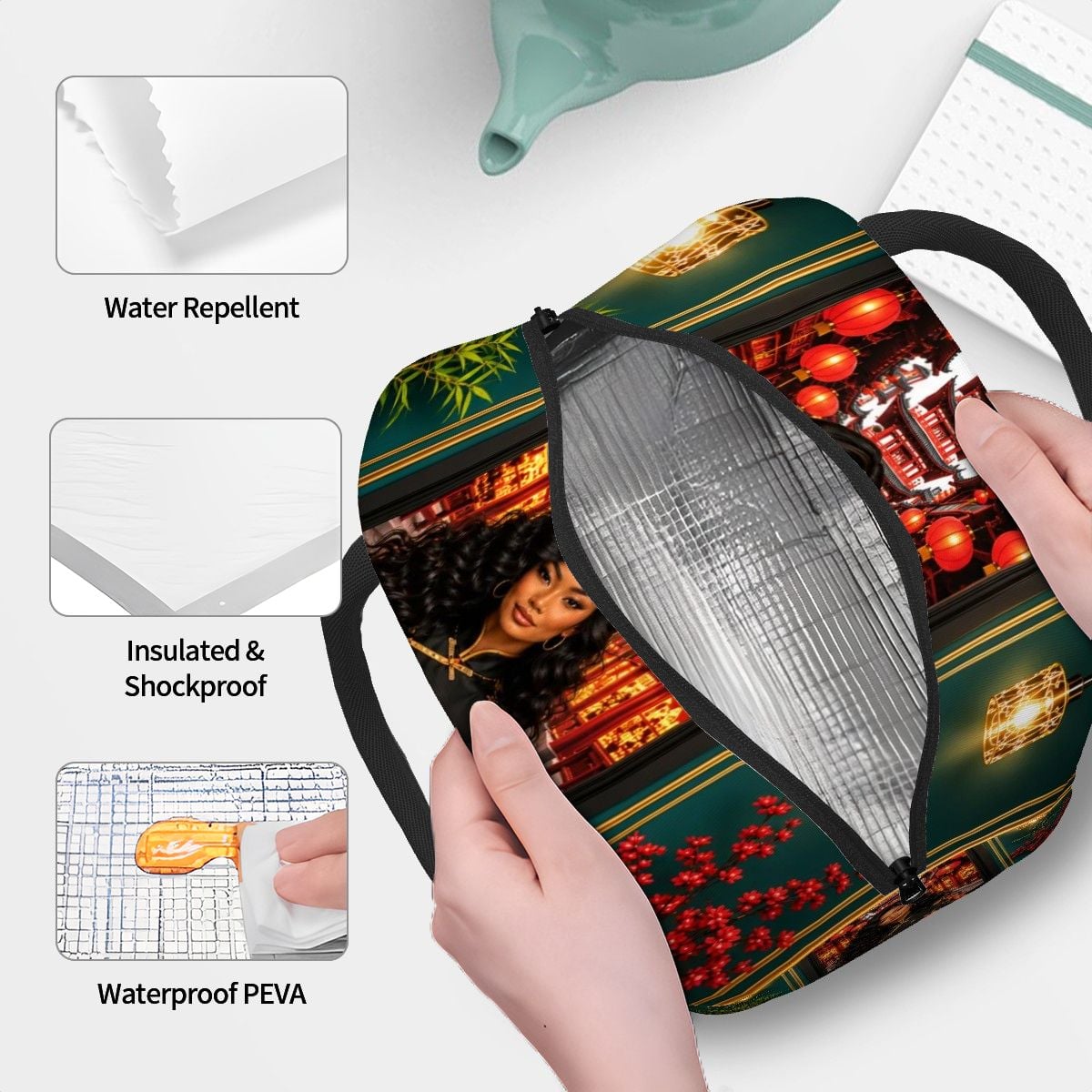 Sassy Asian Doll - Large Insulated Lunch Bag