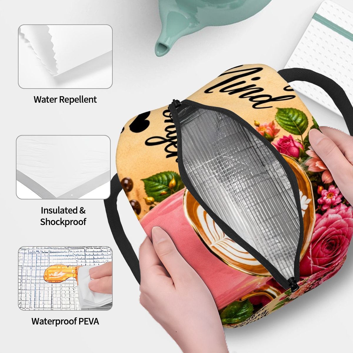 Coffee Strong Mind Strong - Large Insulated Lunch Bag