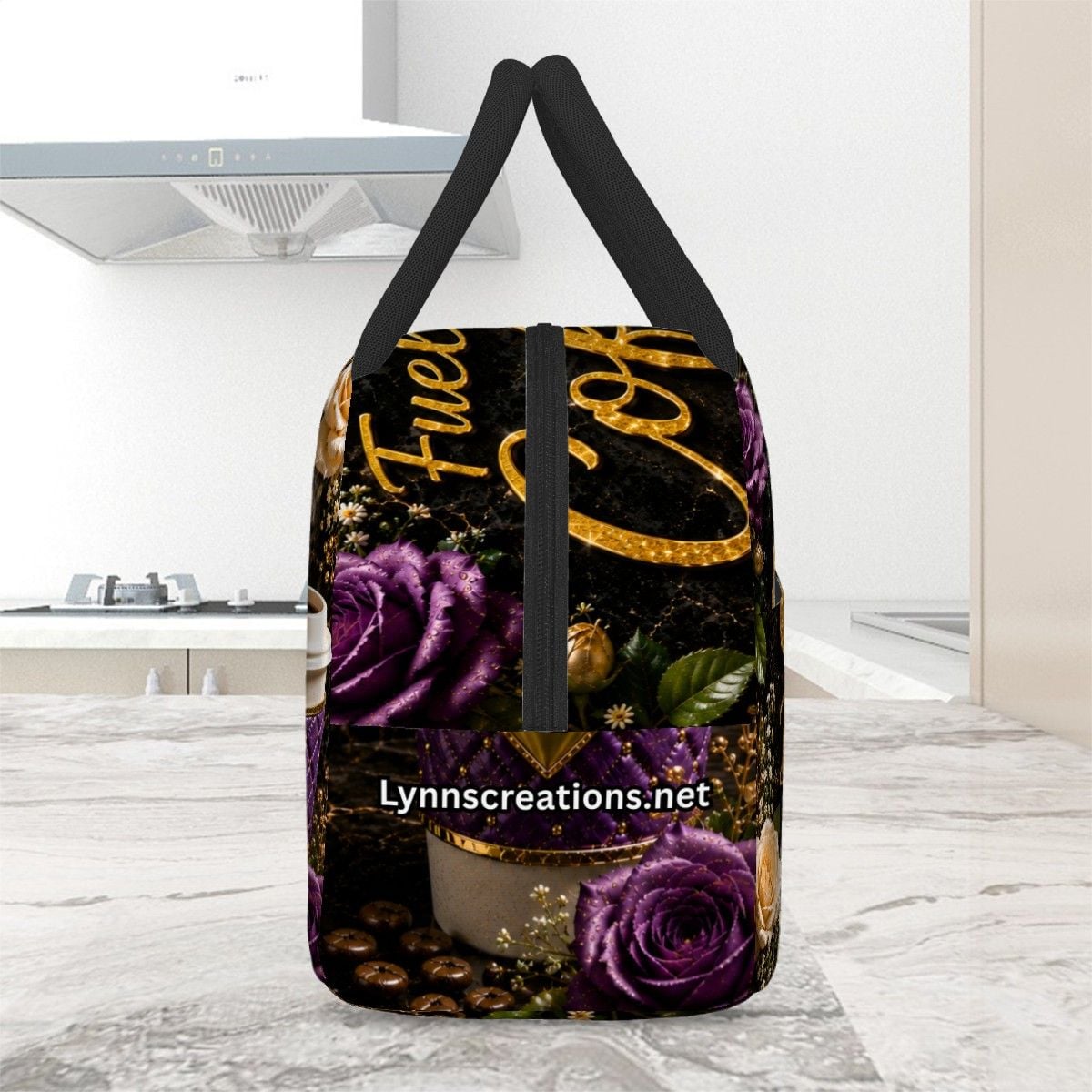 Fueled By Coffee Purple - Large Insulated Lunch Bag