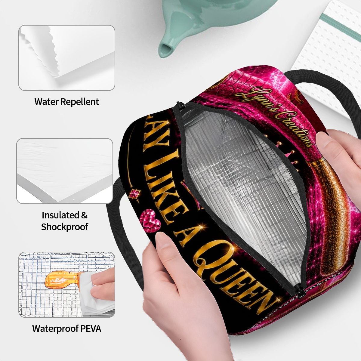 Play Like A Queen Baseball Gold - Large Insulated Lunch Bag
